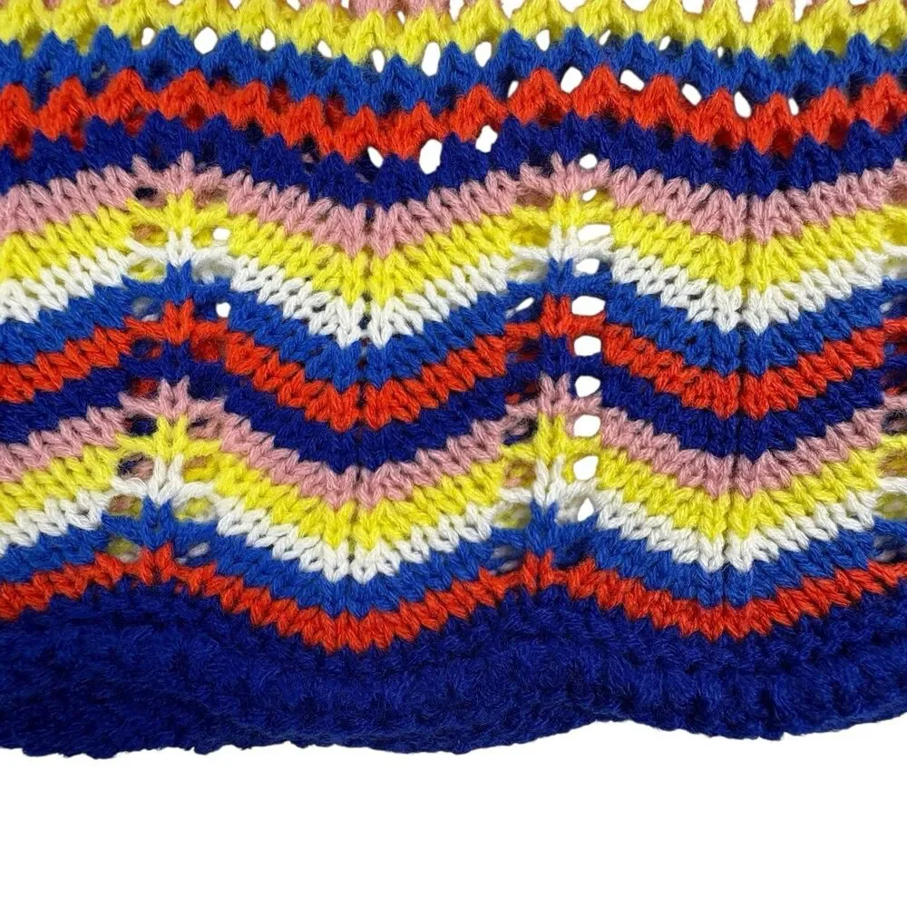 NWT Crochet Open Knit Colorful Striped Sweater Boho Beginning Boutique S/M